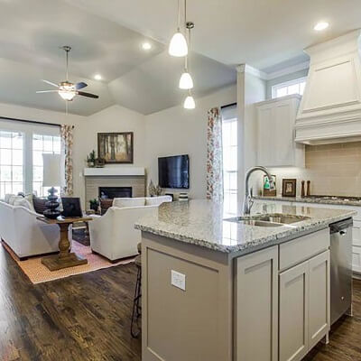 Spacious kitchen in model home by Cambridge Homes in Plano, Texas